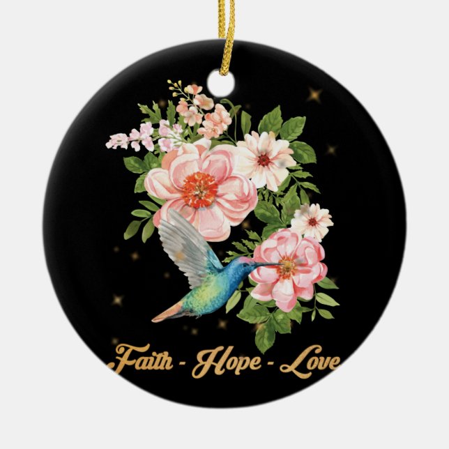 Faith Hope Kärlek Hummingbird Bild Bird Print Julgransprydnad Keramik (Framsidan)