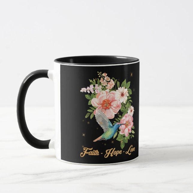 Faith Hope Kärlek Hummingbird Bild Bird Print Mugg (Vänster)