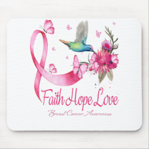 Faith Hope Kärlek Hummingbird Ribbon Breast Cance Musmatta