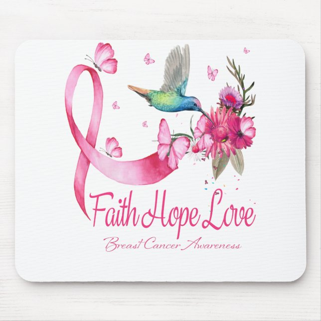 Faith Hope Kärlek Hummingbird Ribbon Breast Cancer Musmatta (Framsidan)