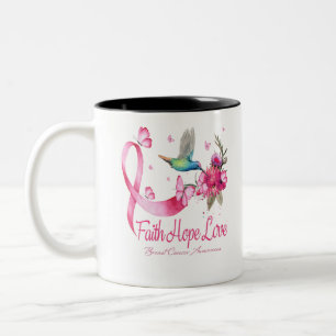 Faith Hope Kärlek Hummingbird Ribbon Breast Cancer Två-Tonad Mugg