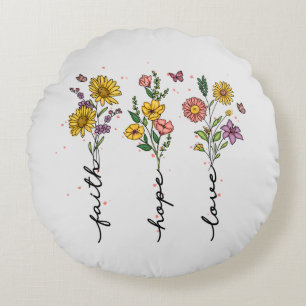 Faith-Hope-Kärlek Idédesign för Blommigt Rund Kudde