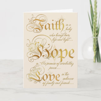 Faith, Hope, Kärlek Ivory och Guld julkort Helgkort
