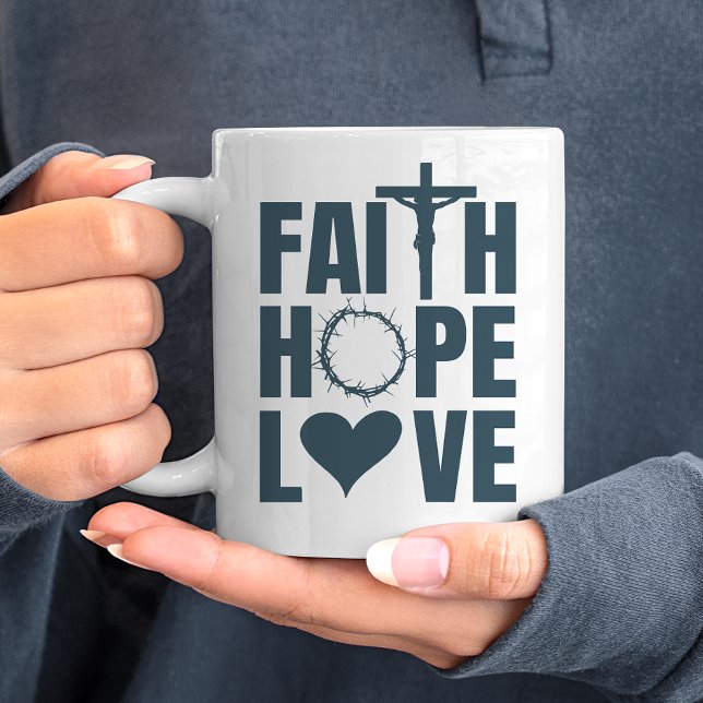 Faith Hope Kärlek Jesus Christian Religion Kaffemugg (Embrace faith with our finely crafted mug, expressing your beliefs with refined style.)