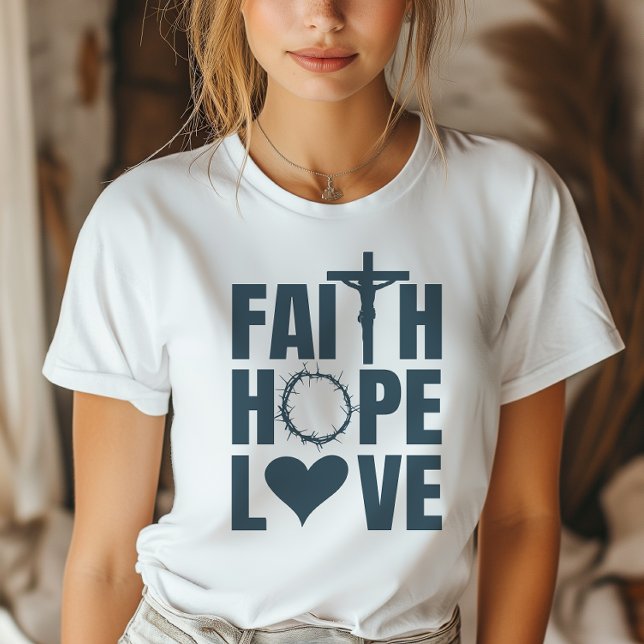 Faith Hope Kärlek Jesus Christian Religion T Shirt (Embrace faith stylishly with our beautifully designed tee, expressing your beliefs with elegance.)