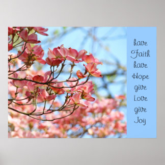 Faith Hope Kärlek Joy-konsten skriver ut Rosa Dogw Poster