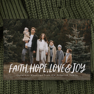Faith Hope kärlek joy-religiösa julfoto Julkort