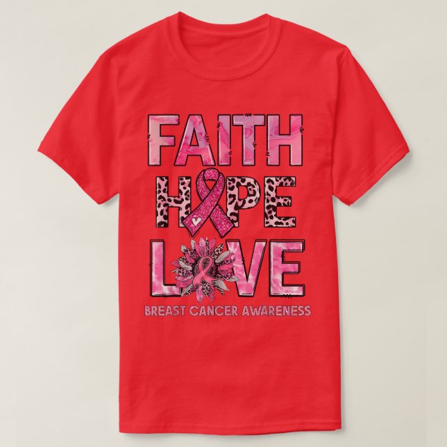 Faith Hope Kärlek Leopard Solros Rosa Ribbon Brea T Shirt (Design framsida)