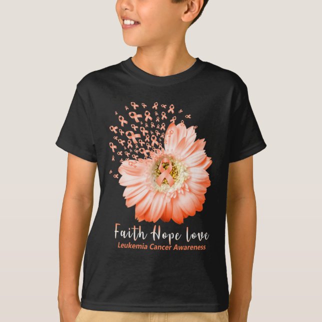 Faith Hope Kärlek Leukemia Orange Ribbon D T Shirt (Framsida)