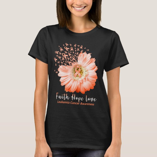 Faith Hope Kärlek Leukemia Orange Ribbon D T Shirt (Framsida)