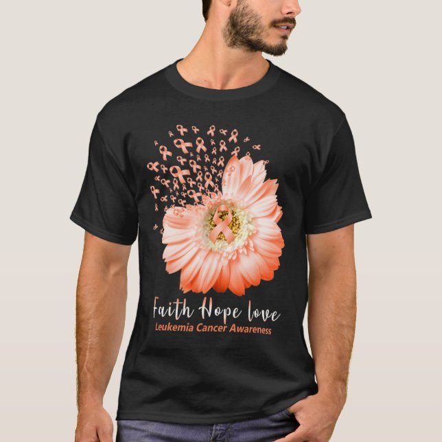 Faith Hope Kärlek Leukemia Orange Ribbon D T Shirt (Framsida)