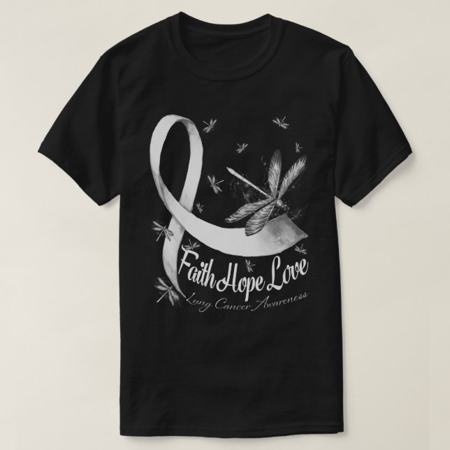 Faith Hope Kärlek Lung Cancer Awareness Dragonfly T Shirt (Design framsida)