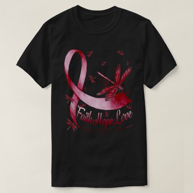 Faith Hope Kärlek Många Myeloma Awareness Dragonf T Shirt (Design framsida)