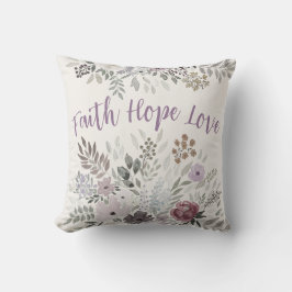 Faith Hope Kärlek mauve kräm vattenfärgsfärgad blo Kudde