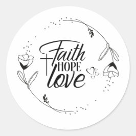 Faith, Hope Kärlek med Kor, Hearts, Blommigt Runt Klistermärke