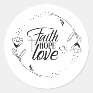 Faith, Hope Kärlek med Kor, Hearts, Blommigt Runt Klistermärke