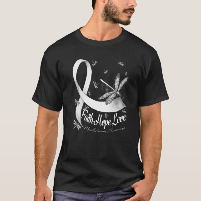 Faith Hope Kärlek Mesothelioma Awareness Dragonfly T Shirt (Framsida)