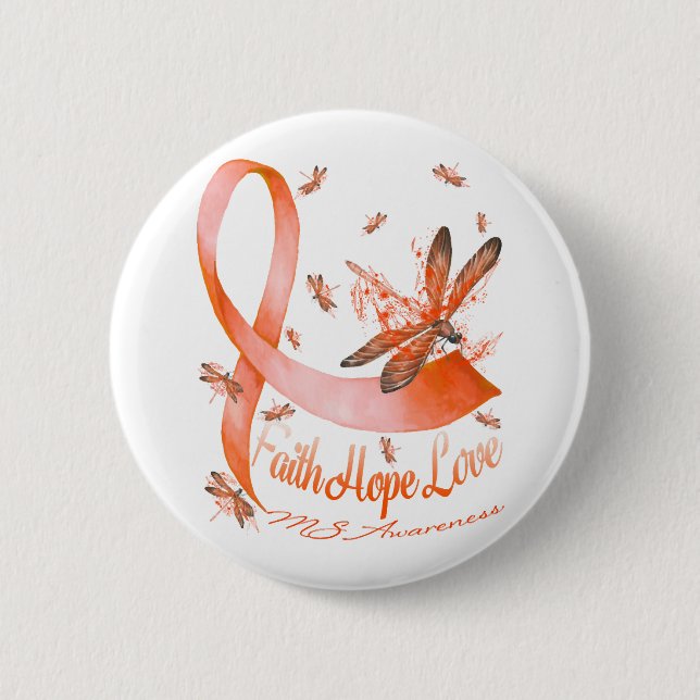 Faith Hope Kärlek MS Awareness Dragonfly Knapp (Framsida)
