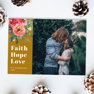 Faith Hope Kärlek Mustard Brown julfoto Julkort