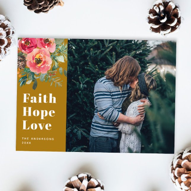 Faith Hope Kärlek | Mustard Brown julfoto Julkort (Skapare uppladdad)