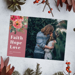 Faith Hope Kärlek Mute Rosa Blommigt Photo jul Julkort