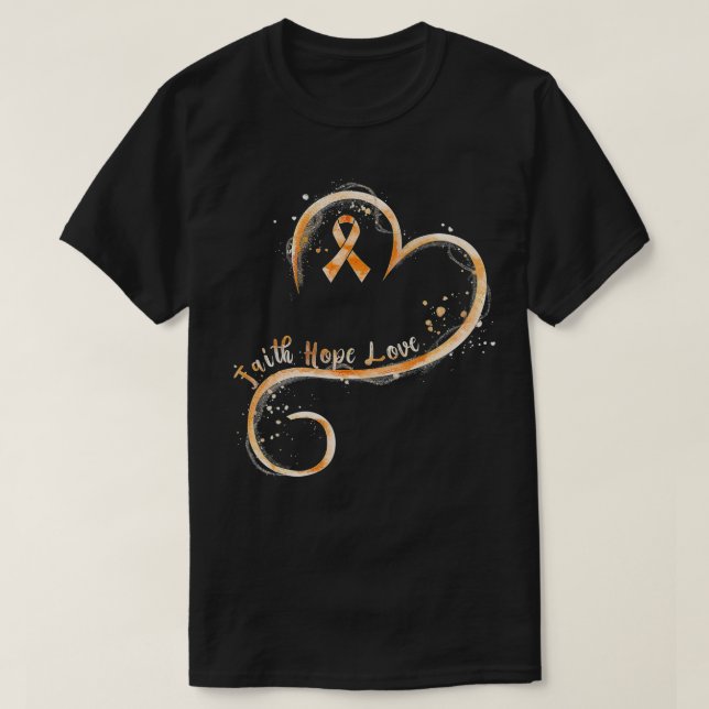 Faith Hope Kärlek Orange Ribbon Leukemia Awareness T Shirt (Design framsida)