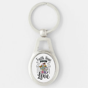 Faith, Hope, Kärlek Oval Metall Keychain Ovalt Silverfärgad Nyckelring