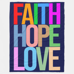 Faith Hope Kärlek Positive Colorful Fleecefilt