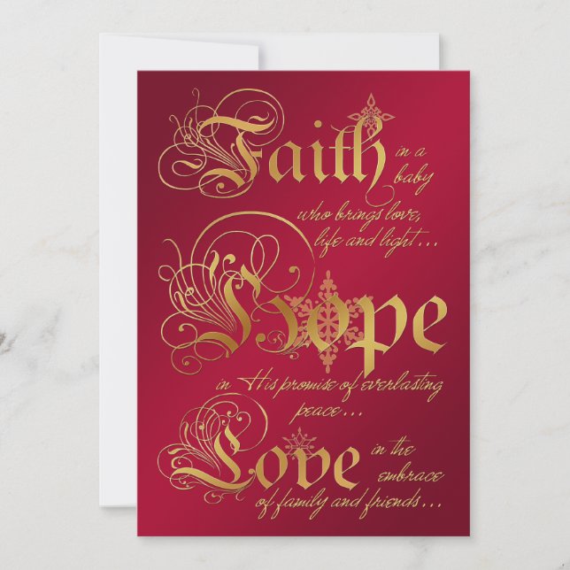 Faith, Hope, Kärlek Red, Guld-fotojulkort Julkort (Framsida)