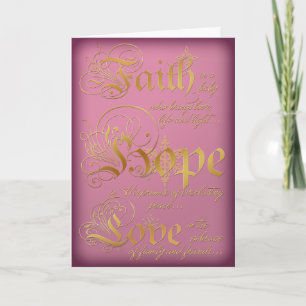 Faith, Hope, Kärlek Rosa och Guld julkort Helgkort
