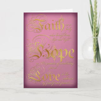 Faith, Hope, Kärlek Rosa och Guld julkort Helgkort
