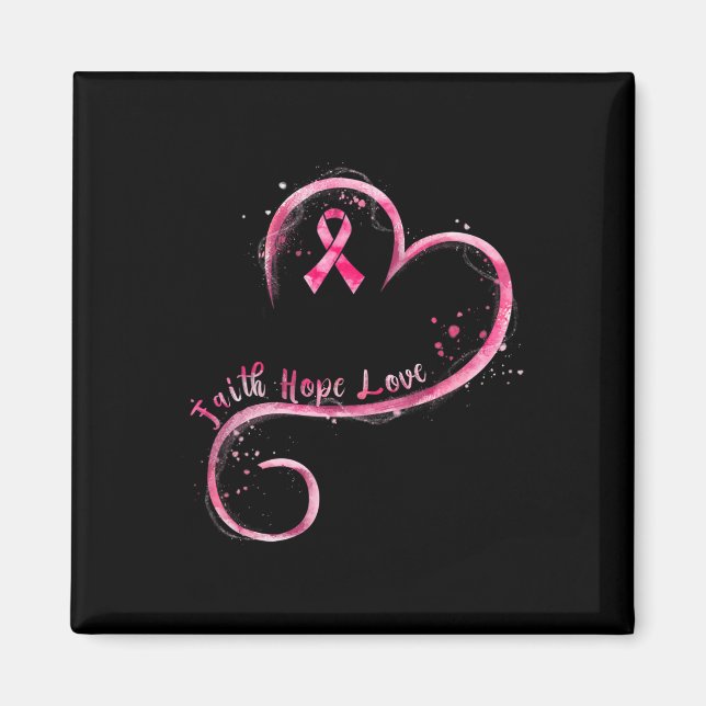Faith Hope Kärlek Rosa Ribbon Breast Cancer Awaren Magnet (Framsidan)