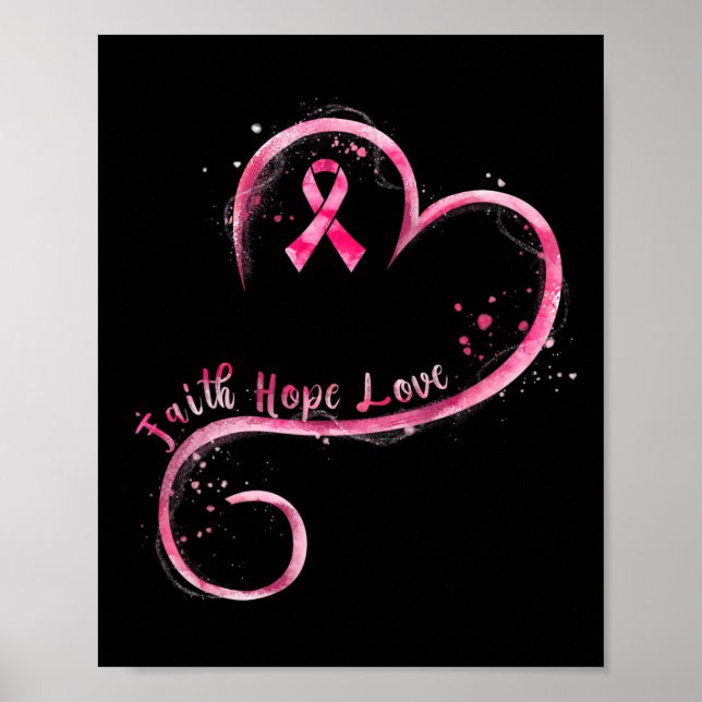 Faith Hope Kärlek Rosa Ribbon Breast Cancer Awaren Poster (Framsidan)
