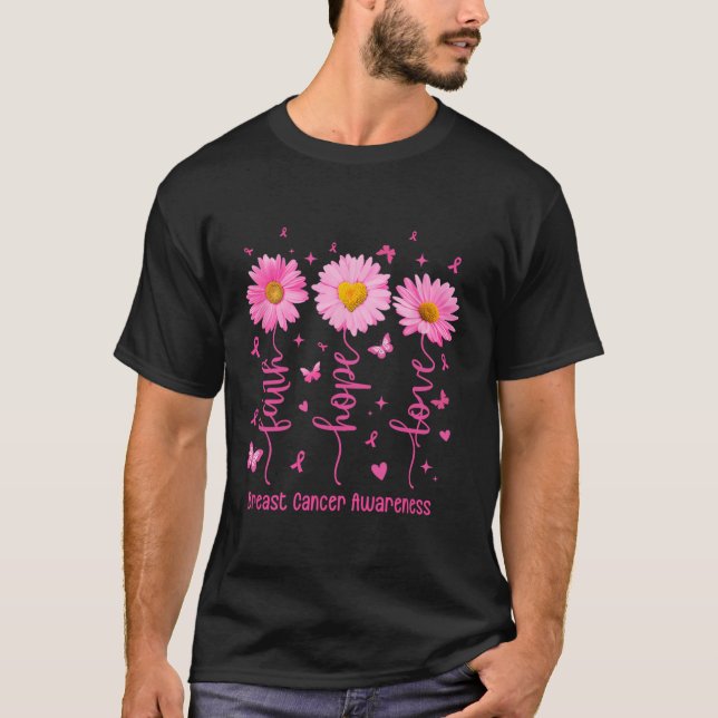 Faith Hope Kärlek Rosa Ribbon Breast Cancer Awaren T Shirt (Framsida)