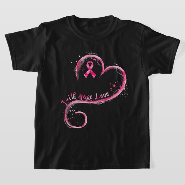 Faith Hope Kärlek Rosa Ribbon Breast Cancer Awaren T Shirt (Laydown)