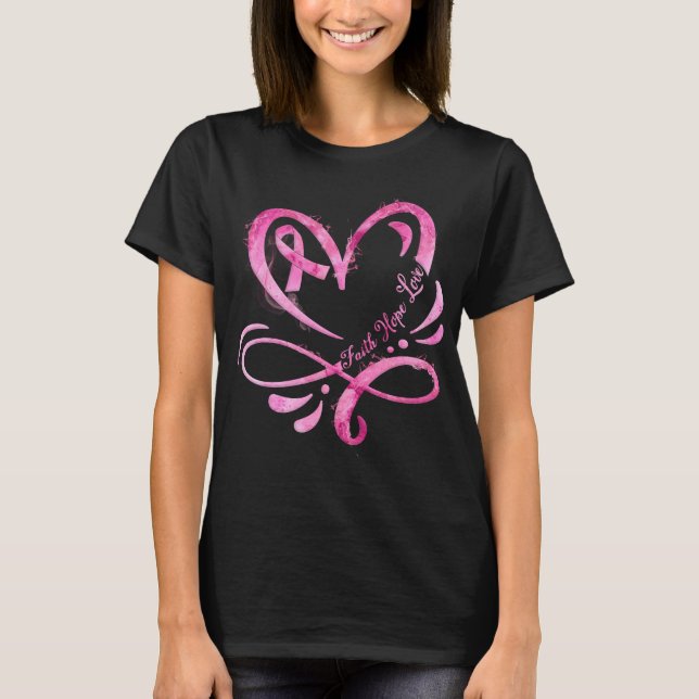 Faith Hope Kärlek Rosa Ribbon Breast Cancer T Shirt (Framsida)