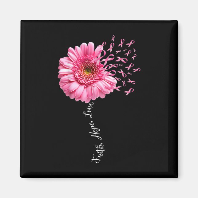 Faith Hope Kärlek Rosa Ribbon Daisy Flower Breast  Magnet (Framsidan)