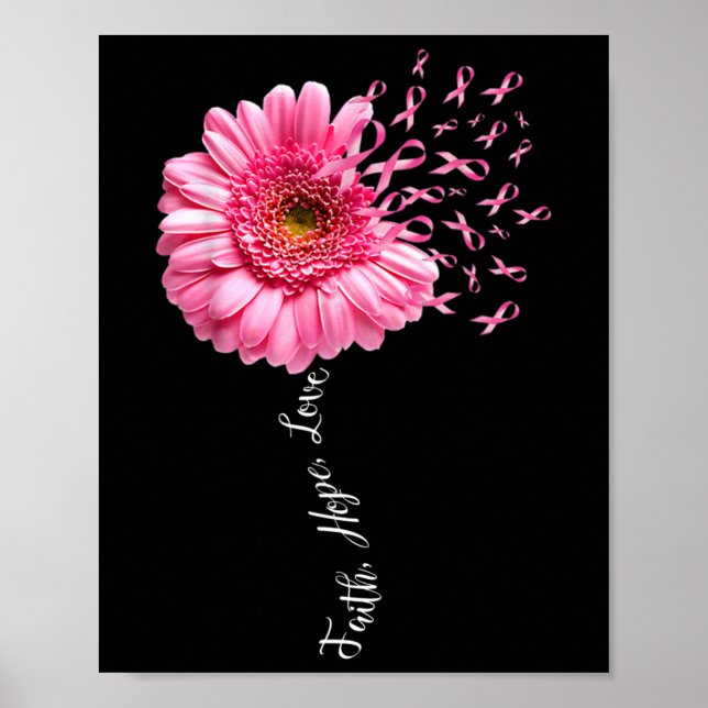 Faith Hope Kärlek Rosa Ribbon Daisy Flower Breast  Poster (Framsidan)