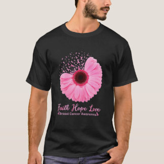 Faith Hope Kärlek Rosa Ribbon Daisy Flower Breast T Shirt