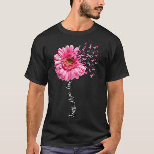 Faith Hope Kärlek Rosa Ribbon Daisy Flower Breast T Shirt
