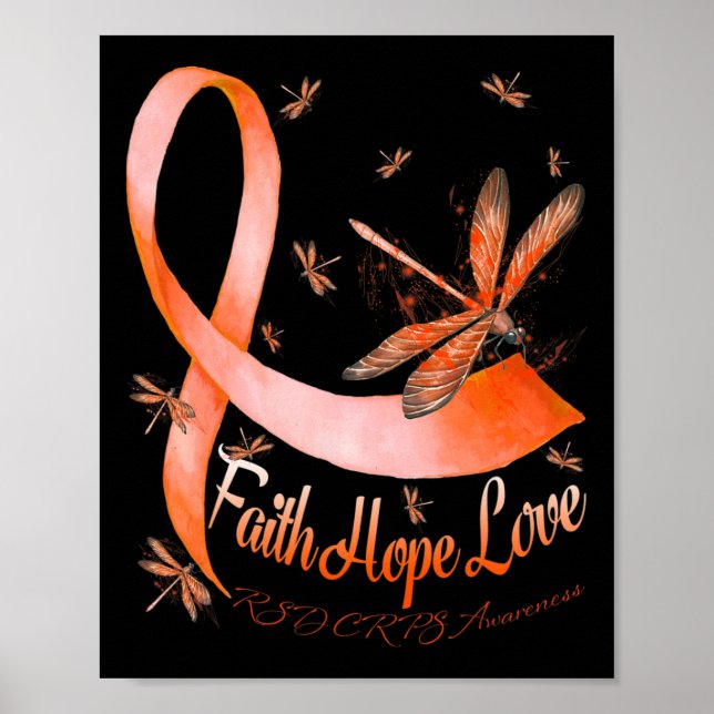 Faith Hope Kärlek Rsd Crps Awareness Dragonfly Poster (Framsidan)