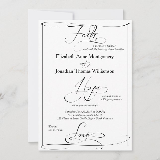 Faith Hope Kärlek Script Wedding-inbjudan Inbjudningar (Framsida)