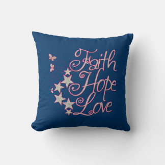 Faith Hope Kärlek Shock rosa Grått Navy Blue Kudde