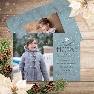 Faith Hope Kärlek Snöflingor   Pedofoto för fredsd Julkort