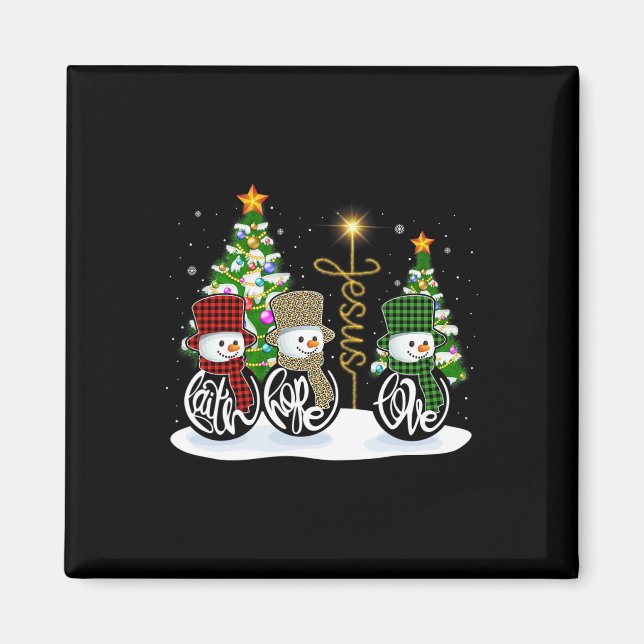 Faith Hope Kärlek Snögubbe Jesus Roligt Julafton K Magnet (Framsidan)