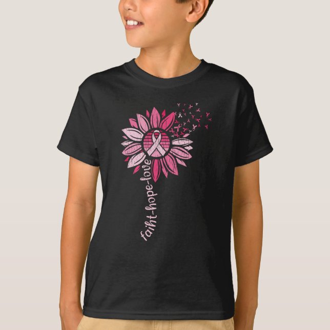 Faith Hope Kärlek Solros Breast Cancer Awareness T Shirt (Framsida)