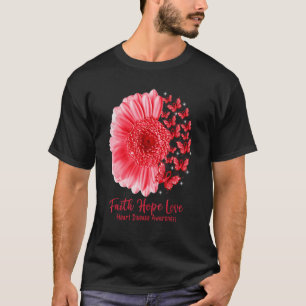 Faith Hope Kärlek Solros Butterfly Heart Disease T Shirt