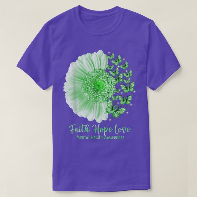 Faith Hope Kärlek Solros Butterfly Mental Health T Shirt (Design framsida)