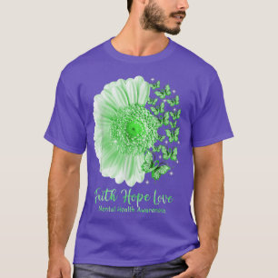 Faith Hope Kärlek Solros Butterfly Mental Health T Shirt