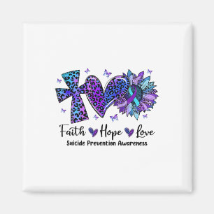 Faith Hope Kärlek Solros Leopard Suicide Awarenes Magnet